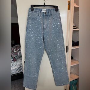 Show Me Your MuMu Light Blue Rhinestone Embellished Jeans